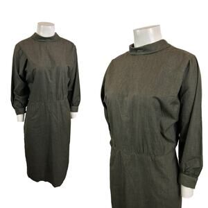 Vintage 1960s Charcoal Gray Mock Neck Shift Dress Long Sleeve / Small -